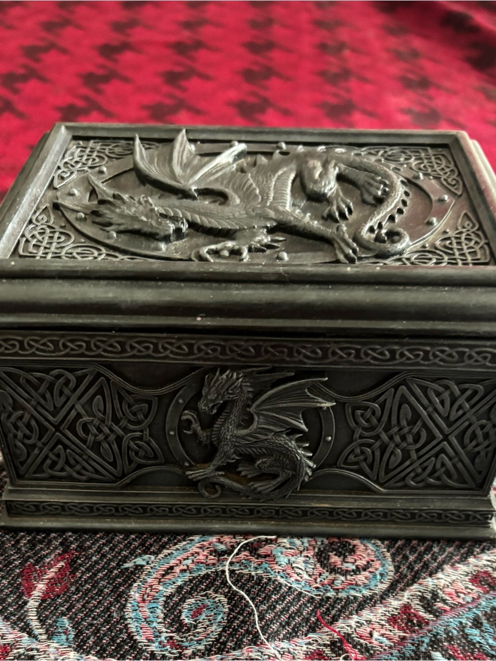 Black Decorative Celtic Dragon Jewelry Trinket Box